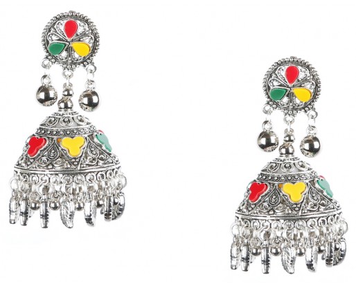 BIG CHANDELIER Silver Oxidized Earrings Jhumka Jhumki Bali Imitation Indian Bollywood Ethnic Wedding Jewelry H29